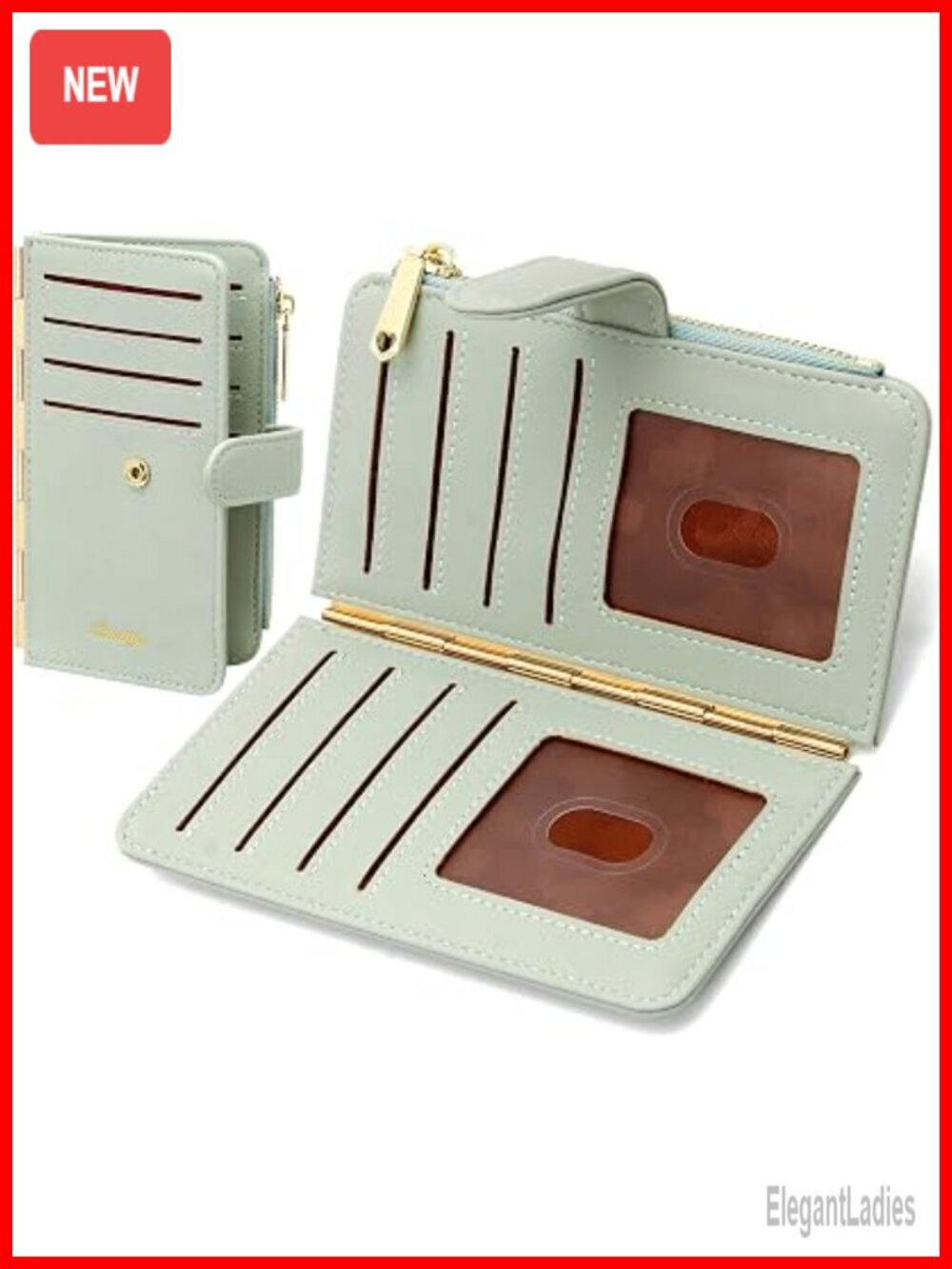 RFID Blocking Slim Bifold Credit Card Holder for Women with Zipper Coin Pocket